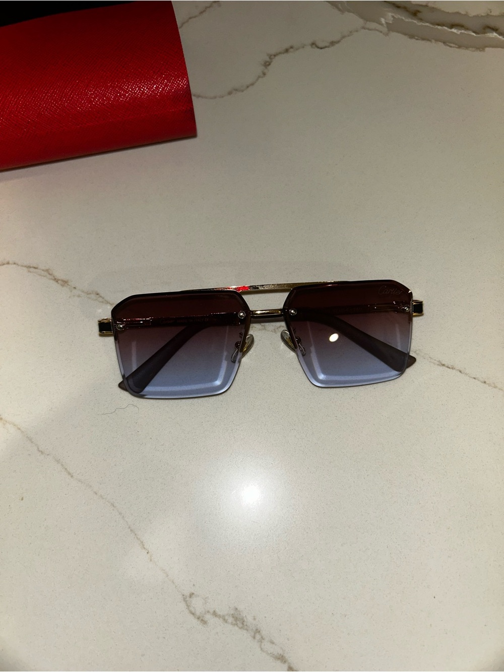 Cartier Brown to Blue Gradient Rectangular Sunglasses